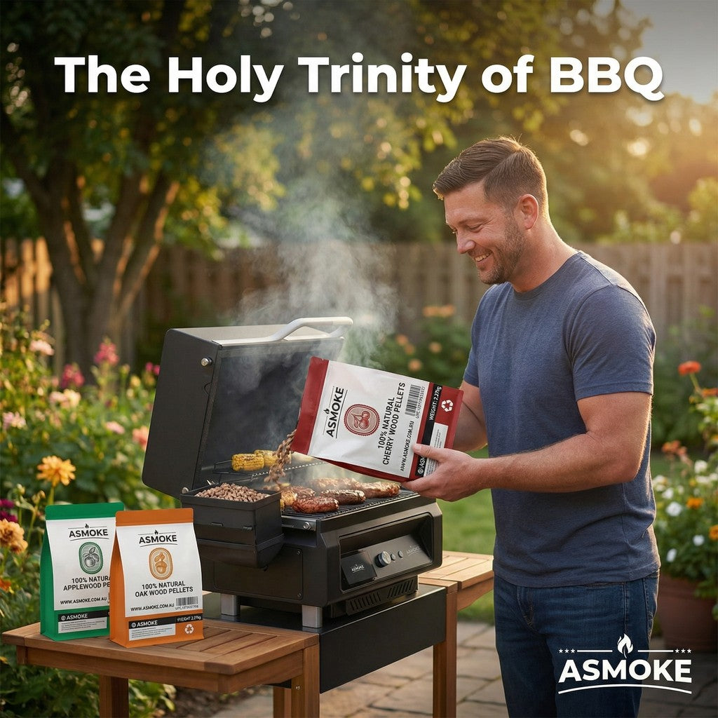 ASMOKE Essential Portable Smart Pellet Grill & Smoker + Assorted Flavors 20LBs (9kg) Premium Wood Pellets (Oak/Cherry/Apple)