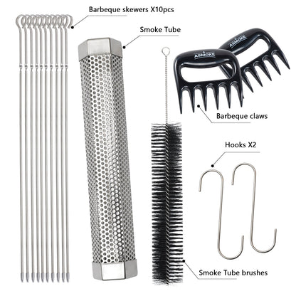 ASMOKE Essential Smart Portable Wood Pellet Grill & Pitmaster Accessory Bundle - Includes 10x Skewers, Heavy-Duty Meat Claws, Smoke Tube & 20lb Applewood Pellets