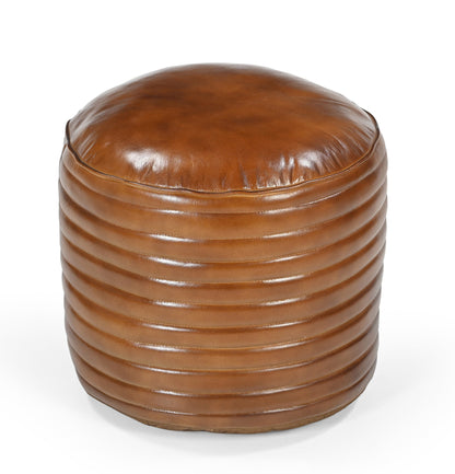 CARAMEL GROOVED LEATHER OTTOMAN