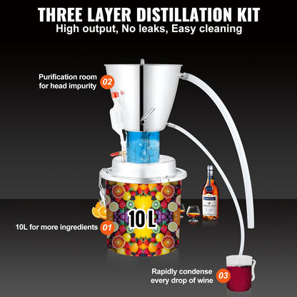 VEVOR 10L Alcohol Distiller Machine Brewing Equipment DIY Whiskey Home Still