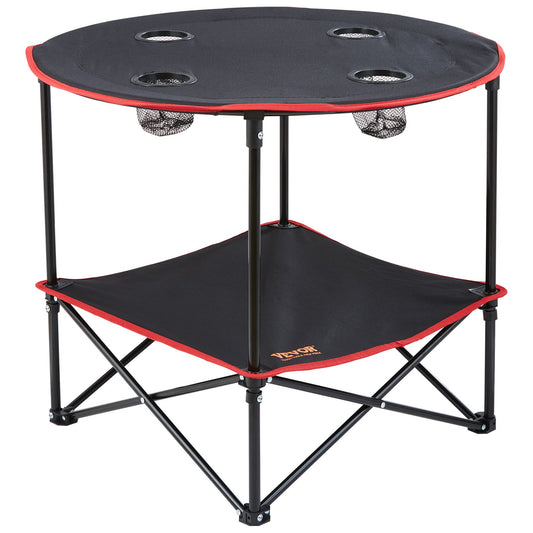 VEVOR Folding Camping Table, Outdoor Portable Side Tables, Lightweight Fold Up Table, 600D Oxford Fabric & Steel Ultra Compact Work Table with Large Storage & Carry Bag, For Beach Picnic, 28.3"x24"