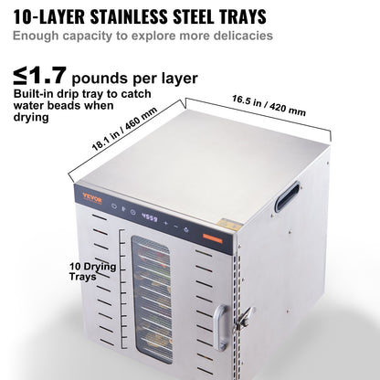 10 Trays Food Dehydrator Machine Stainless Steel 1000W