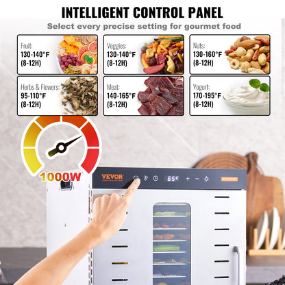 10 Trays Food Dehydrator Machine Stainless Steel 1000W