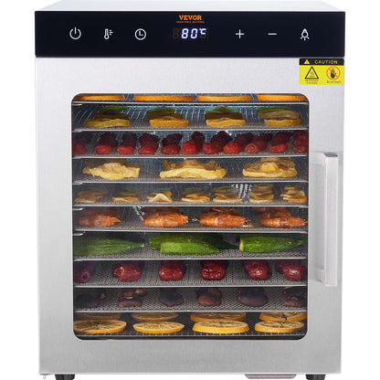 VEVOR 10 Trays Food Dehydrator Machine Stainless Steel 800W Jerky Fruit Drying