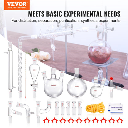 VEVOR Lab Glassware Distillation Kit 1000ml 3.3 Boro 29 pcs Glassware Equipment