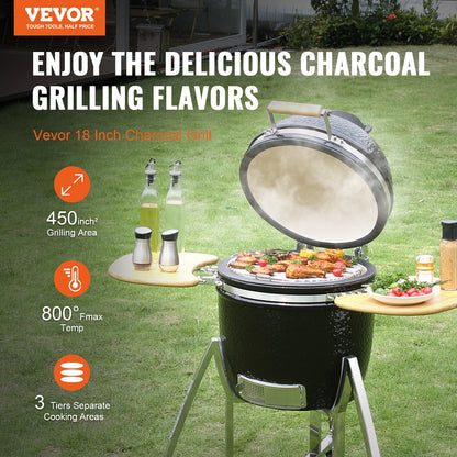 VEVOR Portable Charcoal Grill, Propane Gas Grills with Cover and Cart, Heavy Duty Stainless Steel BBQ Grill, Mini Smoker for Outdoor Cooking, Barbecue Camping, Picnic, and Backyard, Black
