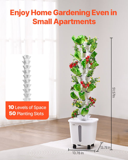 Vertical Hydroponic Indoor Growing System - 10 Tiers with 50 Grow Pods