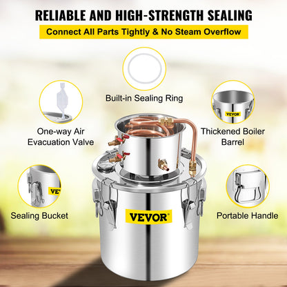 VEVOR 50L Water Alcohol Distiller Copper Moonshinestill Brewing w/ Water Pump