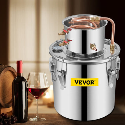 VEVOR Moonshine Still 3 Gal 12L Stainless Steel Water Alcohol Distiller Copper Tube Home Brewing Kit Build-in Thermometer for DIY Whisky Wine Brandy, 3Gal, Sliver