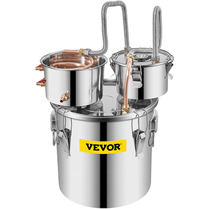 VEVOR Moonshine Still 5 Gal 21L Stainless Steel Water Alcohol Distiller Copper Tube Home Brewing Kit Build-in Thermometer for DIY Whisky Wine Brandy, 5GAL, 3 pots