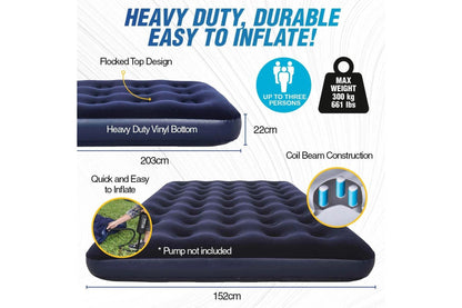 Bestway 2.03m x 1.52m x 22cm Air Mattress Queen Inflatable Air Bed Indoor/Outdoor Heavy Duty Durable Camping