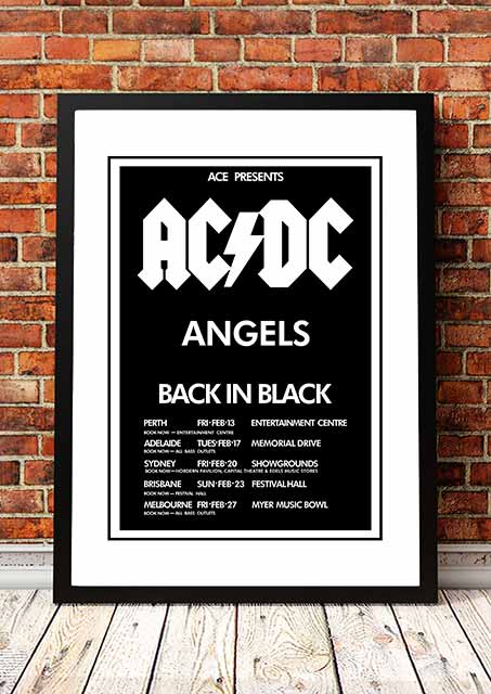 AC/DC / The Angels (Angel City) 'Back In Black' Australian Tour Poster 1981 - Framed A3