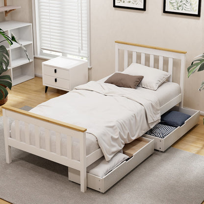 Artiss Bed Frame Single Size Wooden Platform with 2 Storage Drawers White PONY