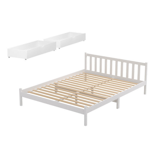 Artiss Bed Frame Double Size Wooden Platform with 2 Storage Drawers White SOFIE