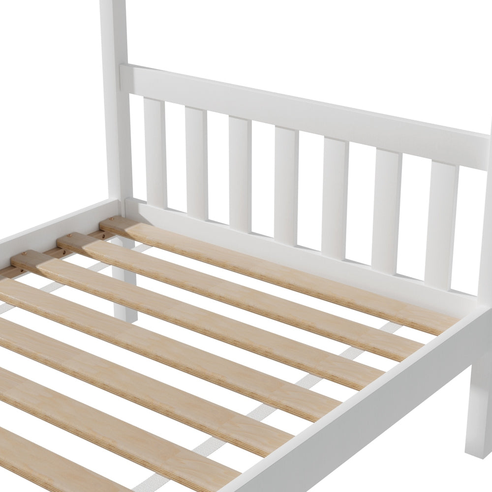 Artiss Bed Frame Wooden Base Kids Single Timber House Beds White