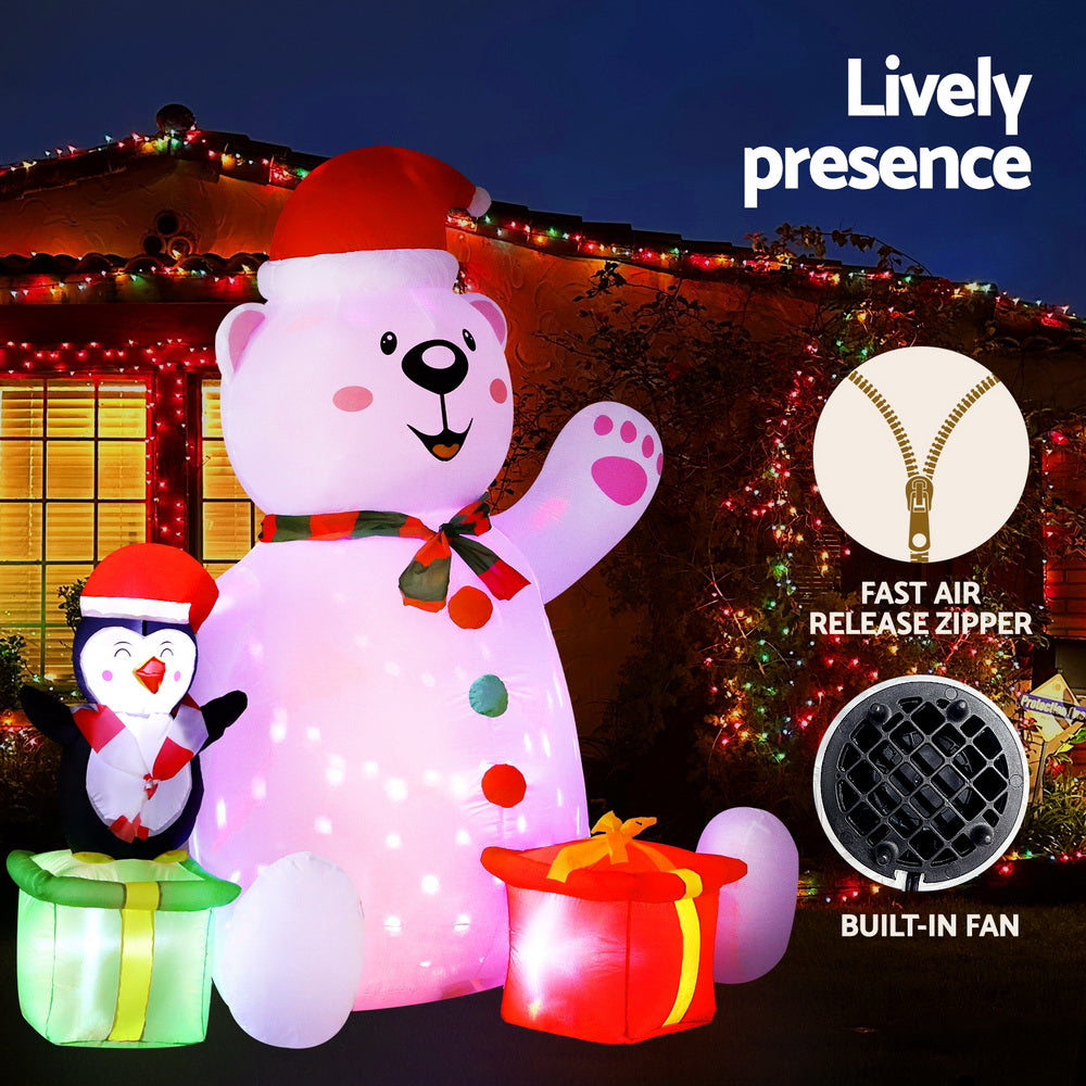 Christmas Inflatable Bear 1.8M Height LED Outdoor Decorations Illuminated