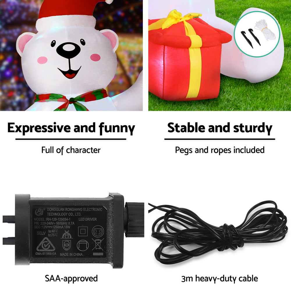 Christmas Inflatable Bear 1.8M Height LED Outdoor Decorations Illuminated