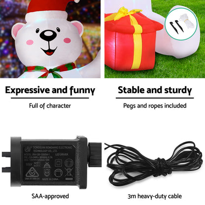 Christmas Inflatable Bear 1.8M Height LED Outdoor Decorations Illuminated