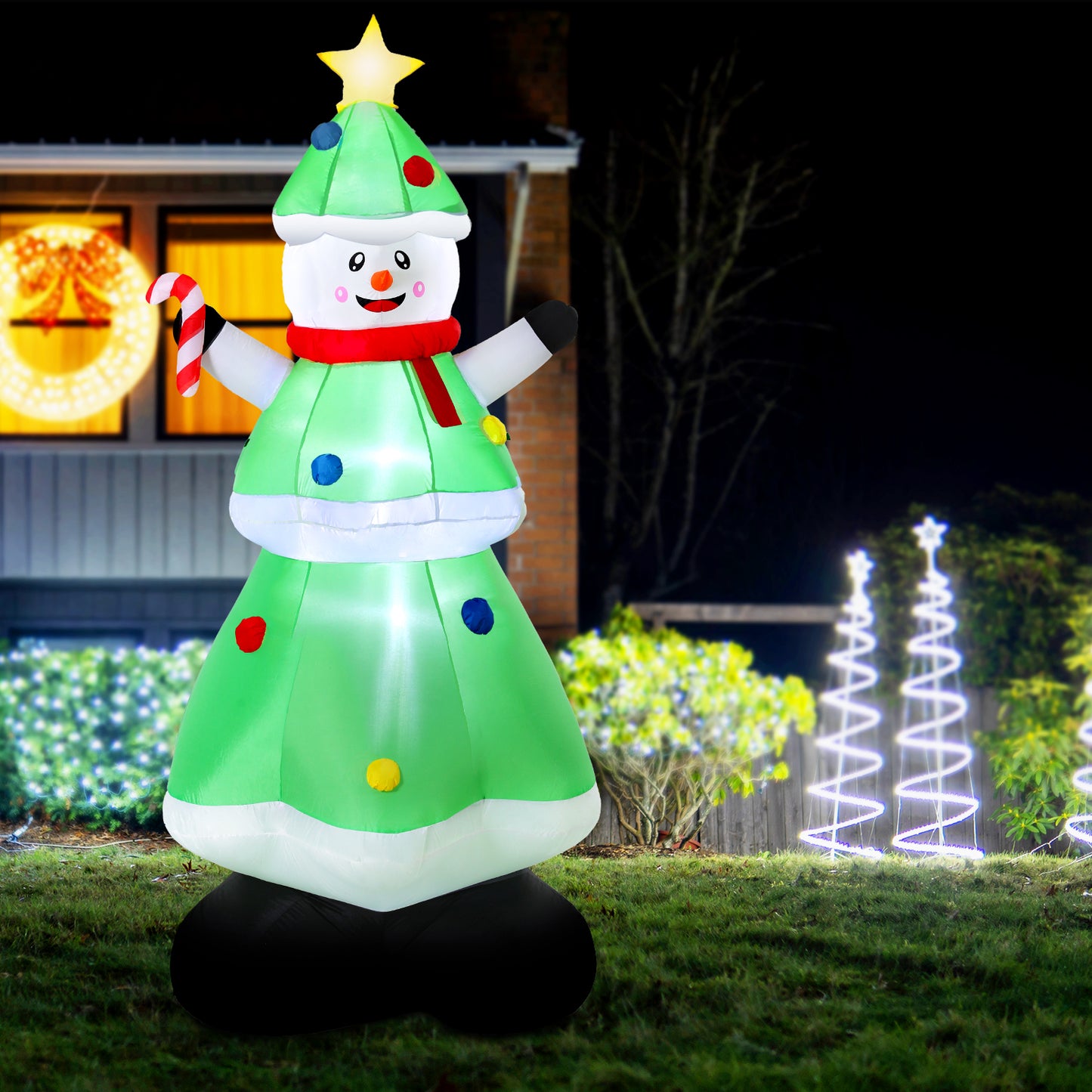 Christmas Inflatable Snowman Tree 2.75M Height LED Decorations Illuminated