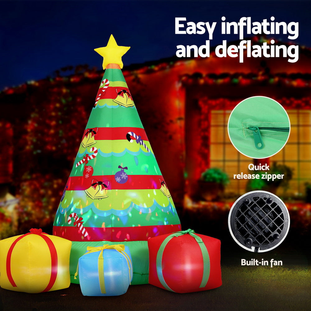 Christmas Inflatable Gift Tree 2.2M Height Flashing Light Decorations Illuminated